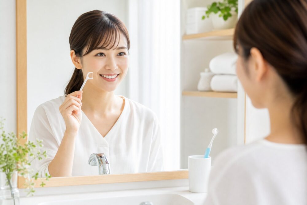 順番はフロスと歯間ブラシが先で歯磨きが後