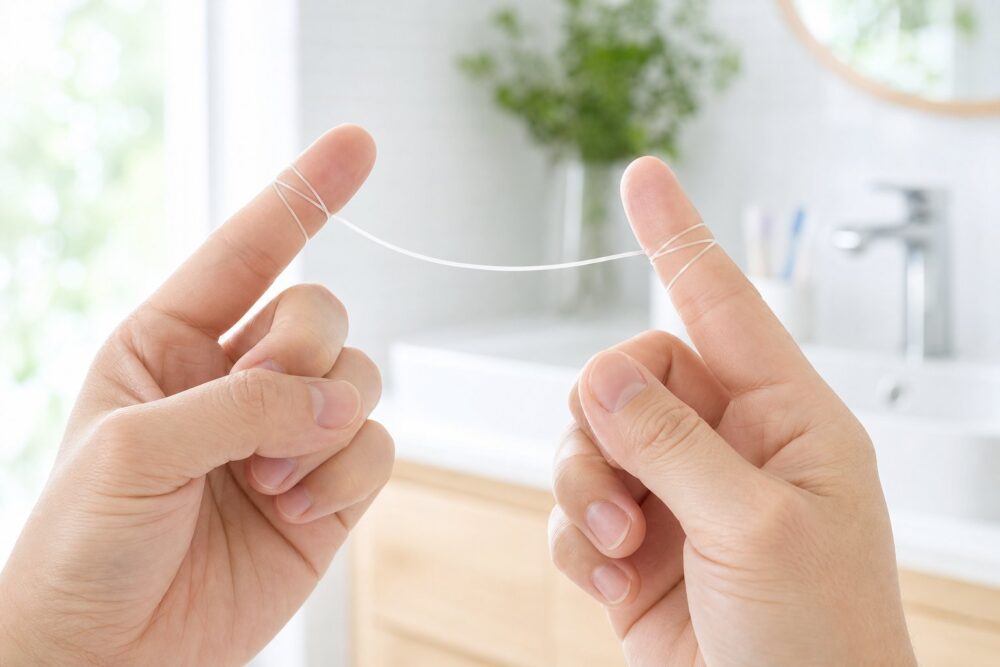 すき間に通すだけで歯の側面をこすれていない