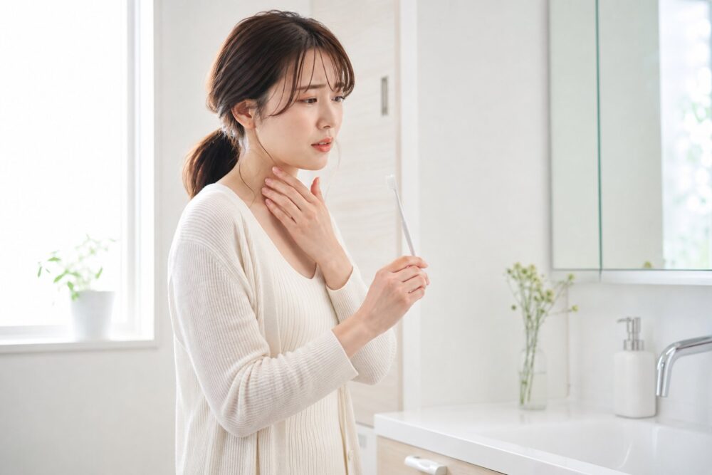 のどの奥が敏感になり嘔吐反射が起きやすくなるため