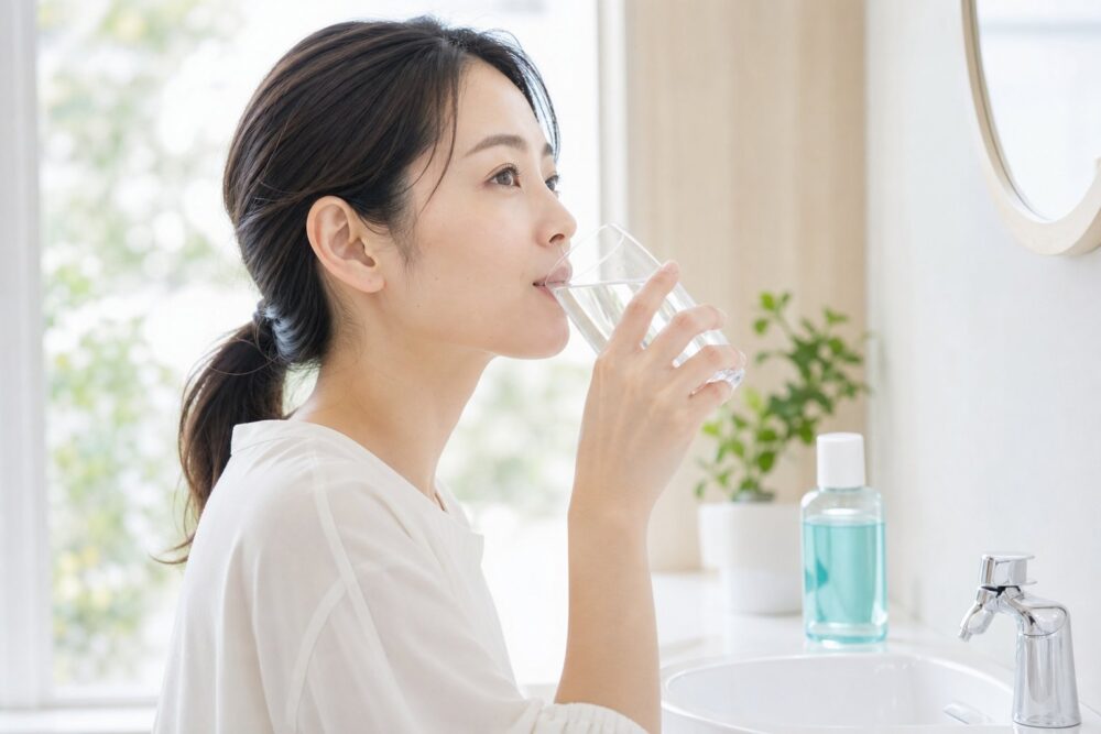 歯ブラシが無理な日は水や洗口液で口をゆすぐ