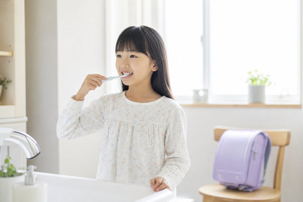6歳以上小学生は自分で1日2回磨き仕上げ磨きは夜1回のチェックに切り替える